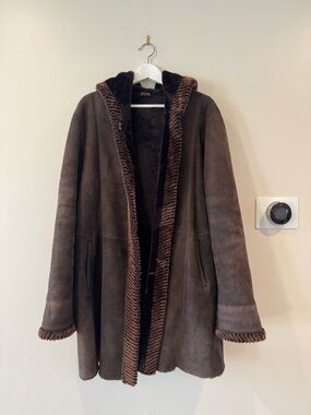 Autunno Shearlings: Women's Brown Genuine Leather and Fur Coat